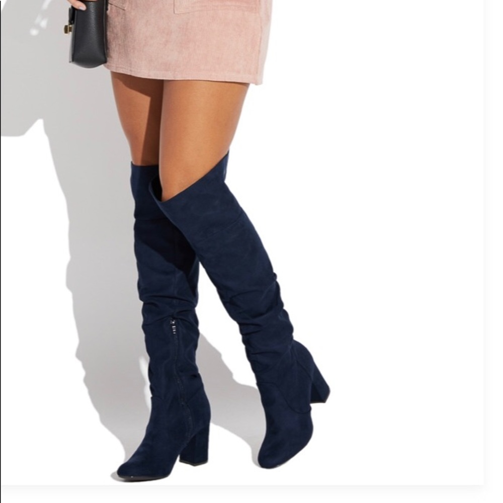 Women Slouchy Navy Knee Boot